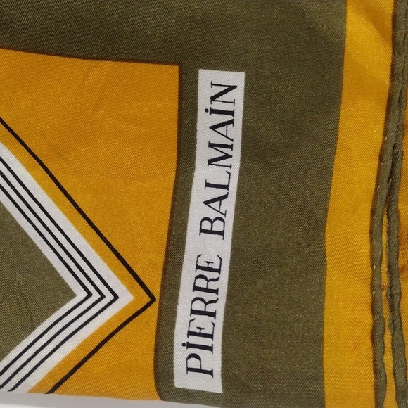 Pierre Balmain 100% Silk Scarf 23x23" Luxury Mustard & Olive Geometric Accessory - Picture 4 of 10